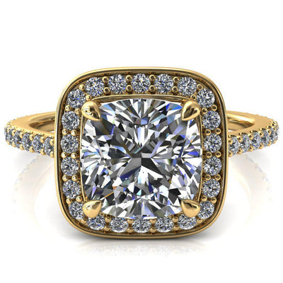 Valma Cushion Moissanite Floating Diamond Halo and Sides Ring-FIRE & BRILLIANCE