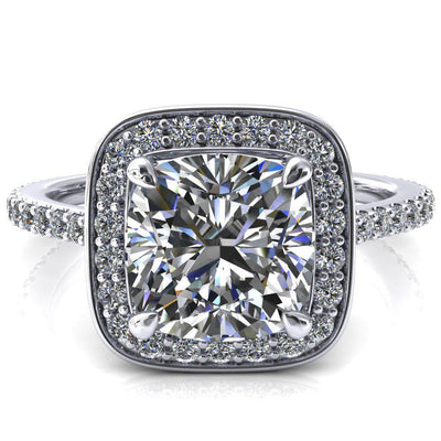 Valma Cushion Moissanite Floating Diamond Halo and Sides Ring-FIRE & BRILLIANCE
