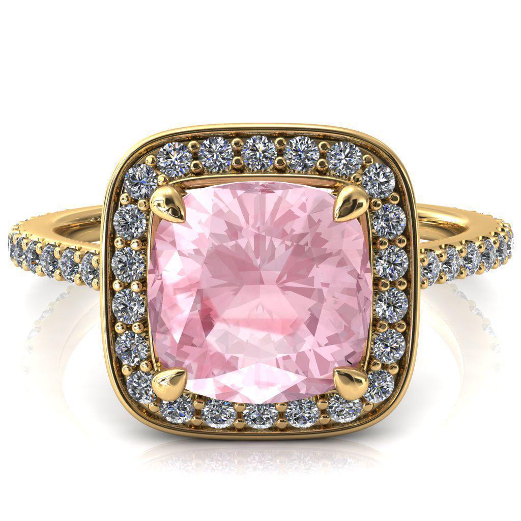 Valma Cushion Pink Sapphire Floating Diamond Halo and Sides Ring-FIRE & BRILLIANCE