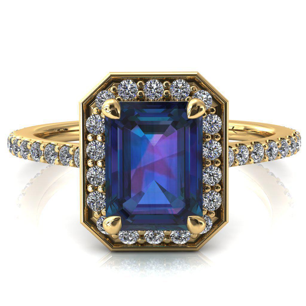 Valma Emerald Alexandrite Floating Diamond Halo and Sides Ring-FIRE & BRILLIANCE