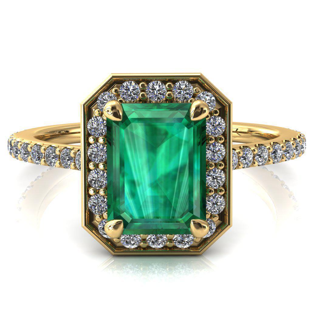 Valma Emerald Emerald Floating Diamond Halo and Sides Ring-FIRE & BRILLIANCE
