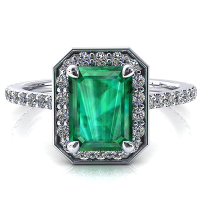 Valma Emerald Emerald Floating Diamond Halo and Sides Ring-FIRE & BRILLIANCE