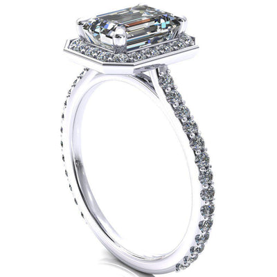 Valma Emerald Moissanite Floating Diamond Halo and Sides Ring-FIRE & BRILLIANCE