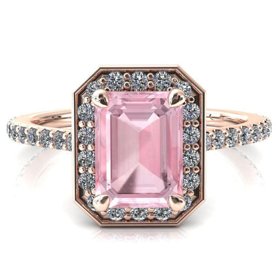 Valma Emerald Pink Sapphire Floating Diamond Halo and Sides Ring-FIRE & BRILLIANCE