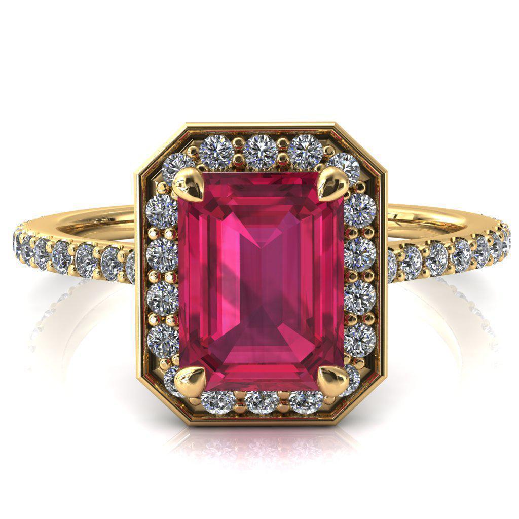Valma Emerald Ruby Floating Diamond Halo and Sides Ring-FIRE & BRILLIANCE