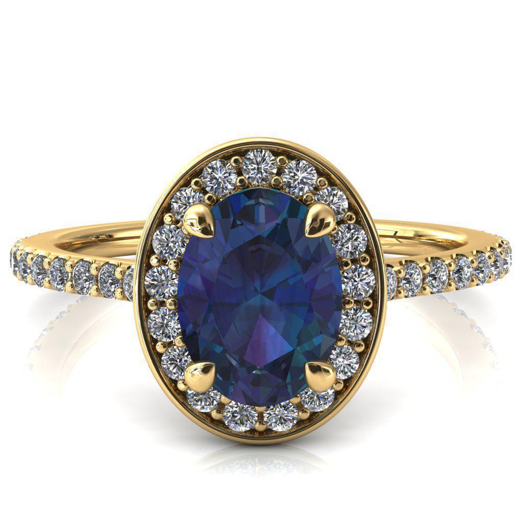 Valma Oval Alexandrite Floating Diamond Halo and Sides Ring-FIRE & BRILLIANCE