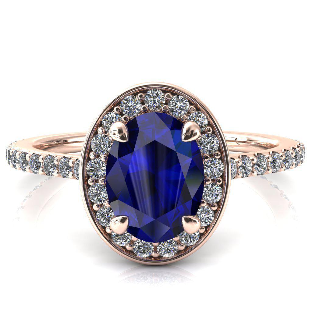 Valma Oval Blue Sapphire Floating Diamond Halo and Sides Ring-FIRE & BRILLIANCE