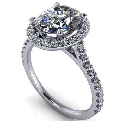 Valma Oval Moissanite Floating Diamond Halo and Sides Ring-Custom-Made Jewelry-Fire & Brilliance ®