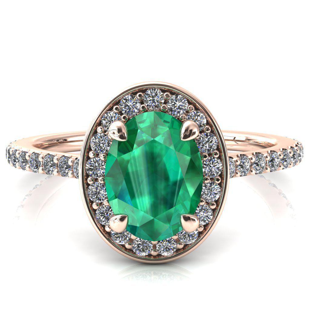 Valma Oval Emerald Floating Diamond Halo and Sides Ring-FIRE & BRILLIANCE