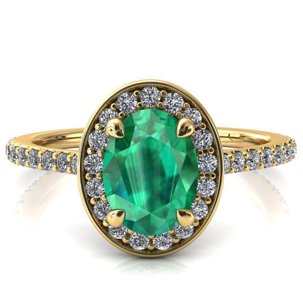 Valma Oval Emerald Floating Diamond Halo and Sides Ring-FIRE & BRILLIANCE