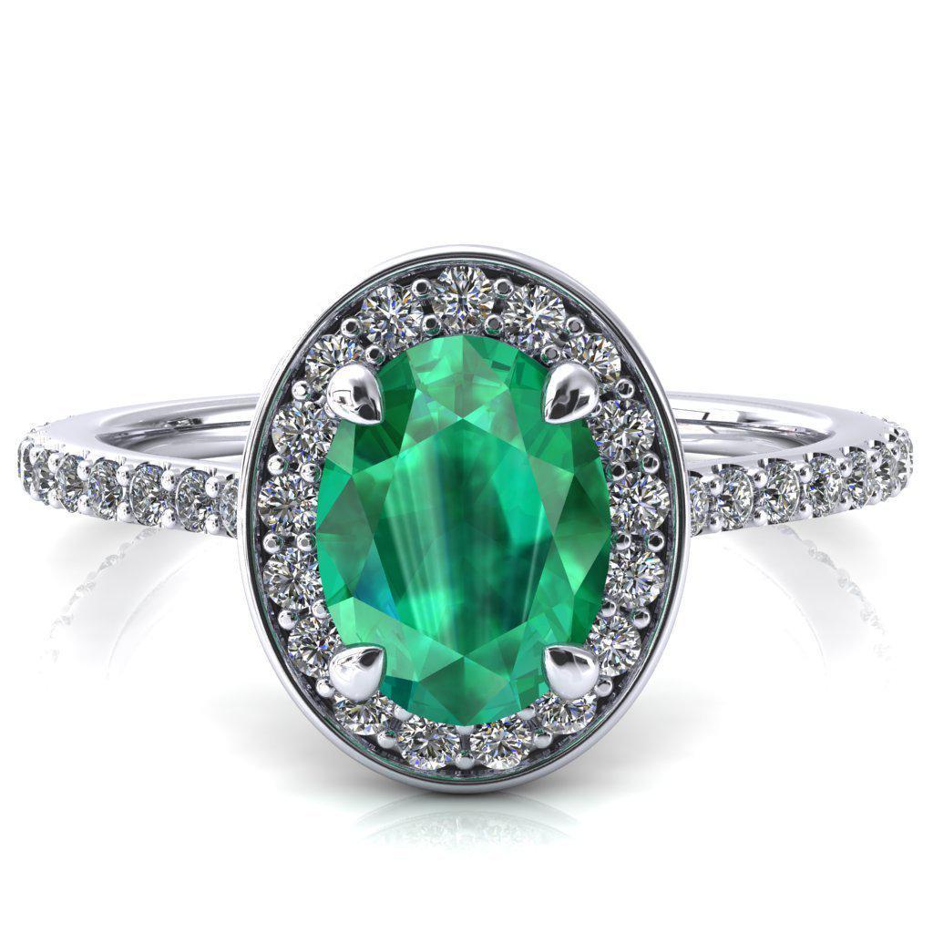 Valma Oval Emerald Floating Diamond Halo and Sides Ring-FIRE & BRILLIANCE