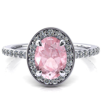 Valma Oval Pink Sapphire Floating Diamond Halo and Sides Ring-FIRE & BRILLIANCE
