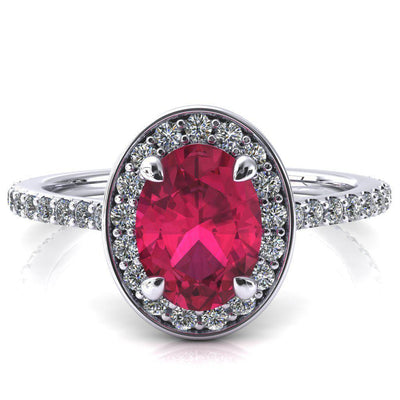 Valma Oval Ruby Floating Diamond Halo and Sides Ring-FIRE & BRILLIANCE