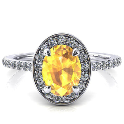 Valma Oval Yellow Sapphire Floating Diamond Halo and Sides Ring-FIRE & BRILLIANCE