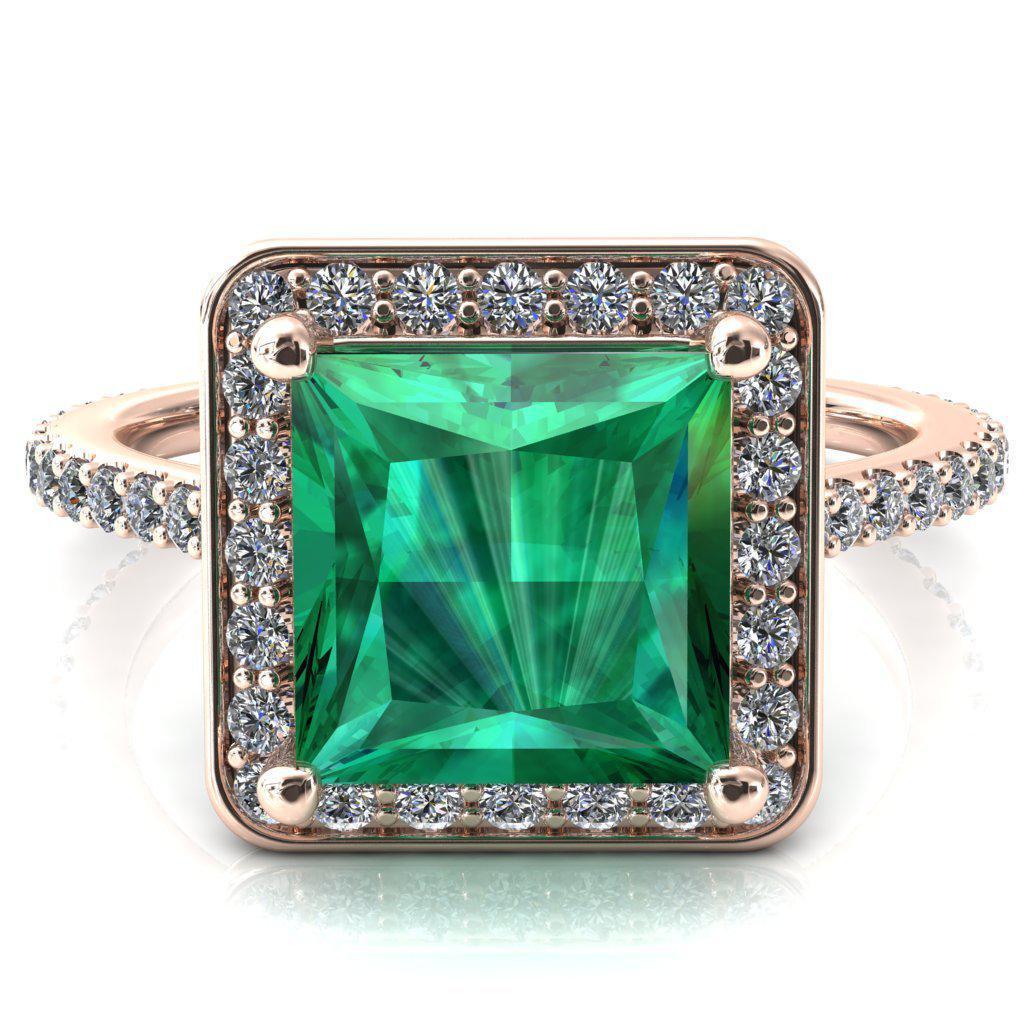 Valma Princess Emerald Floating Diamond Halo and Sides Ring-FIRE & BRILLIANCE