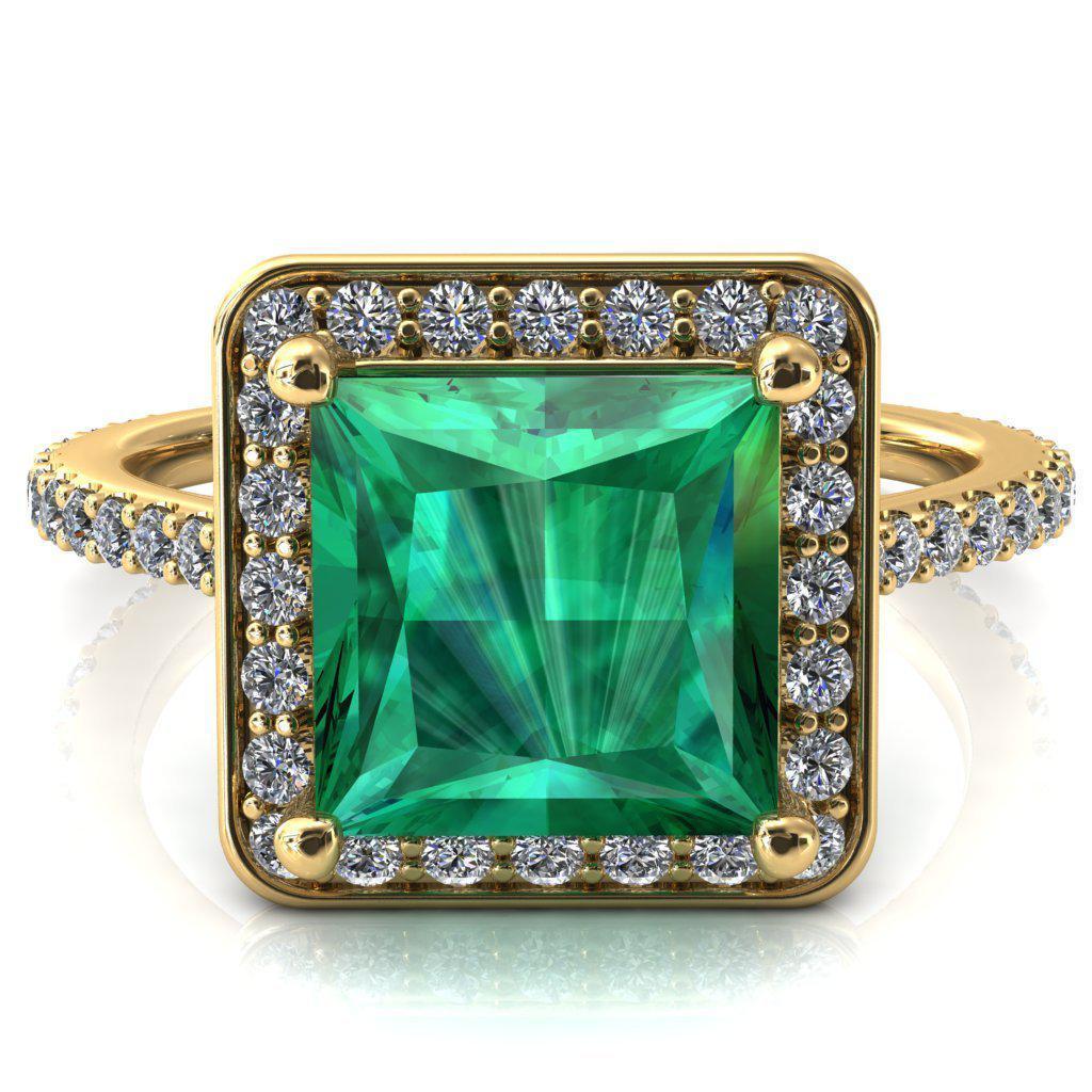 Valma Princess Emerald Floating Diamond Halo and Sides Ring-FIRE & BRILLIANCE