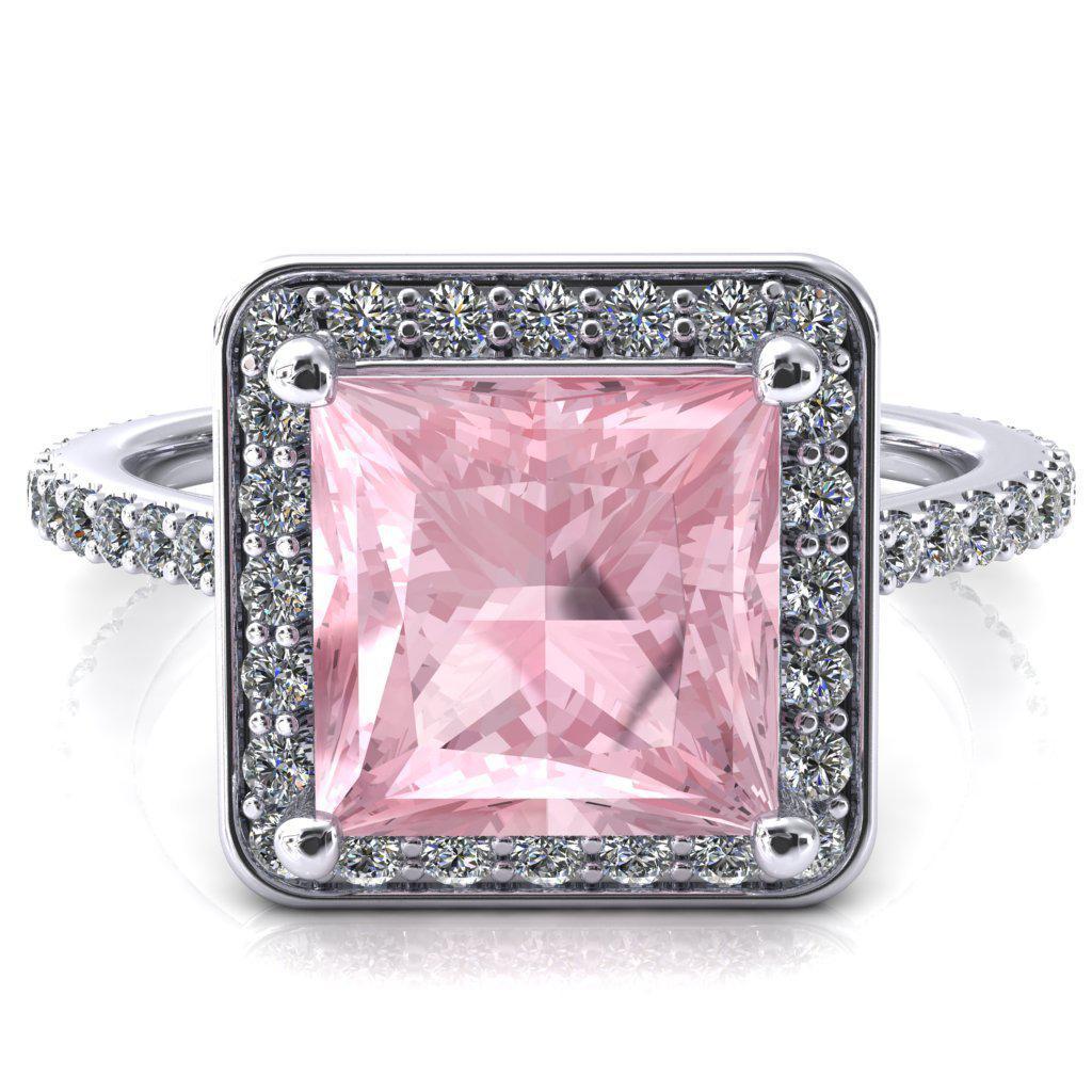 Valma Princess Pink Sapphire Floating Diamond Halo and Sides Ring-FIRE & BRILLIANCE