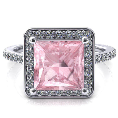 Valma Princess Pink Sapphire Floating Diamond Halo and Sides Ring-FIRE & BRILLIANCE