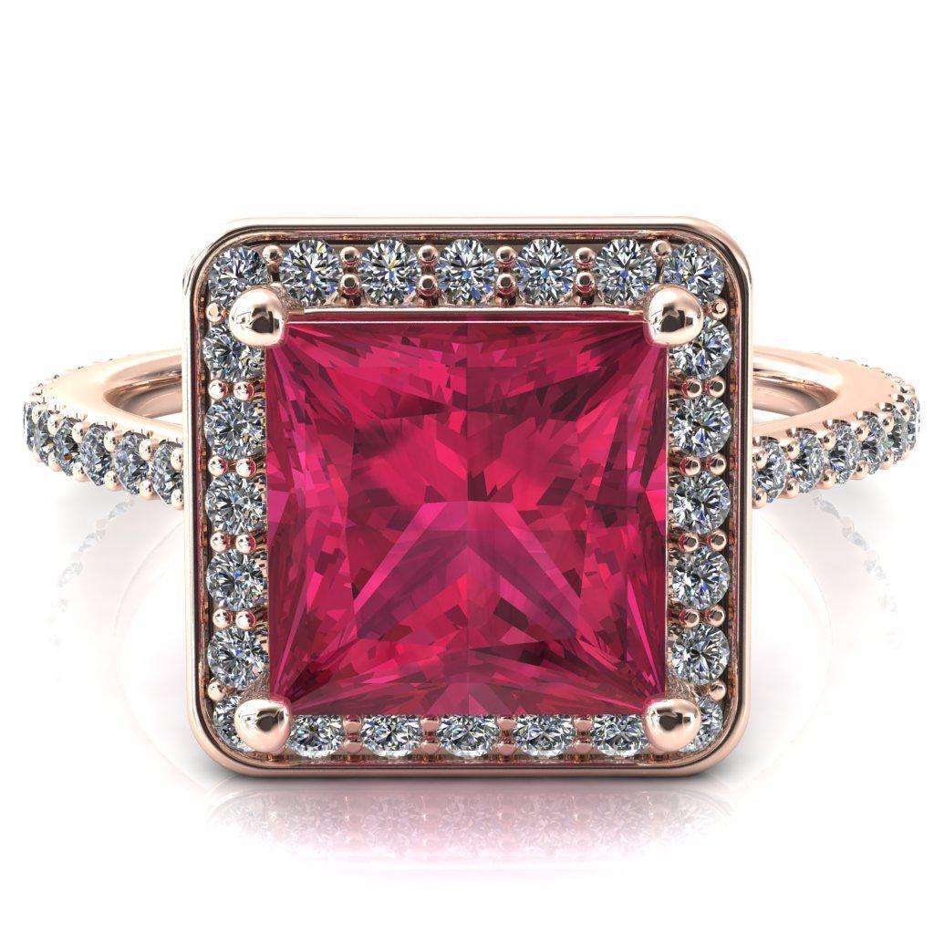 Valma Princess Ruby Floating Diamond Halo and Sides Ring-FIRE & BRILLIANCE