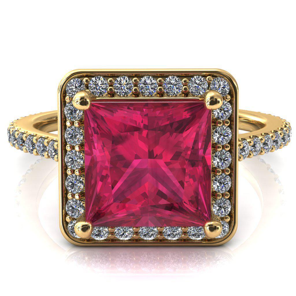 Valma Princess Ruby Floating Diamond Halo and Sides Ring-FIRE & BRILLIANCE