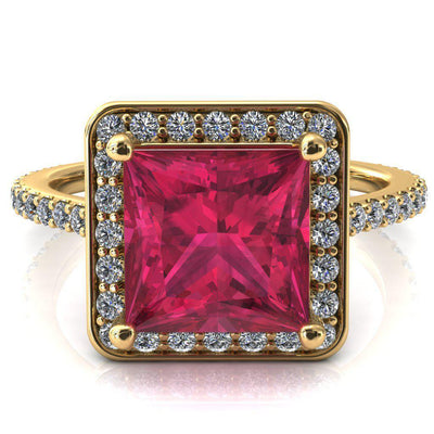 Valma Princess Ruby Floating Diamond Halo and Sides Ring-FIRE & BRILLIANCE