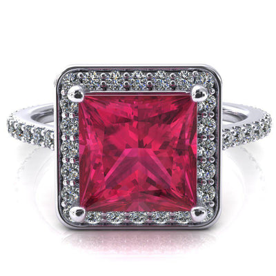 Valma Princess Ruby Floating Diamond Halo and Sides Ring-FIRE & BRILLIANCE