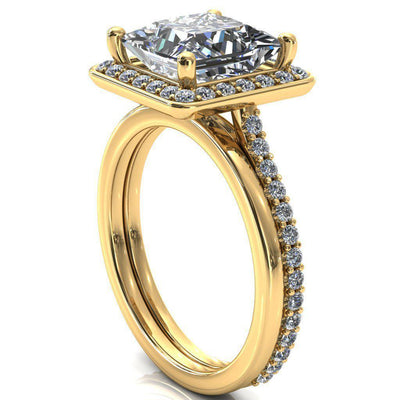 Valma Princess/Square Moissanite Floating Diamond Halo and Sides Ring-FIRE & BRILLIANCE