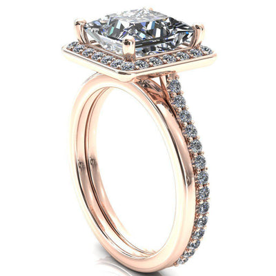 Valma Princess/Square Moissanite Floating Diamond Halo and Sides Ring-FIRE & BRILLIANCE