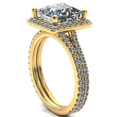 Valma Princess/Square Moissanite Floating Diamond Halo and Sides Ring-FIRE & BRILLIANCE