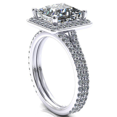 Valma Princess/Square Moissanite Floating Diamond Halo and Sides Ring-FIRE & BRILLIANCE