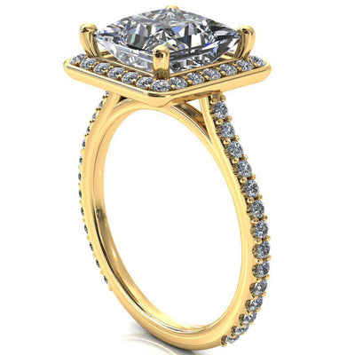 Valma Princess/Square Moissanite Floating Diamond Halo and Sides Ring-FIRE & BRILLIANCE