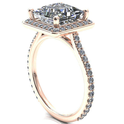 Valma Princess/Square Moissanite Floating Diamond Halo and Sides Ring-FIRE & BRILLIANCE