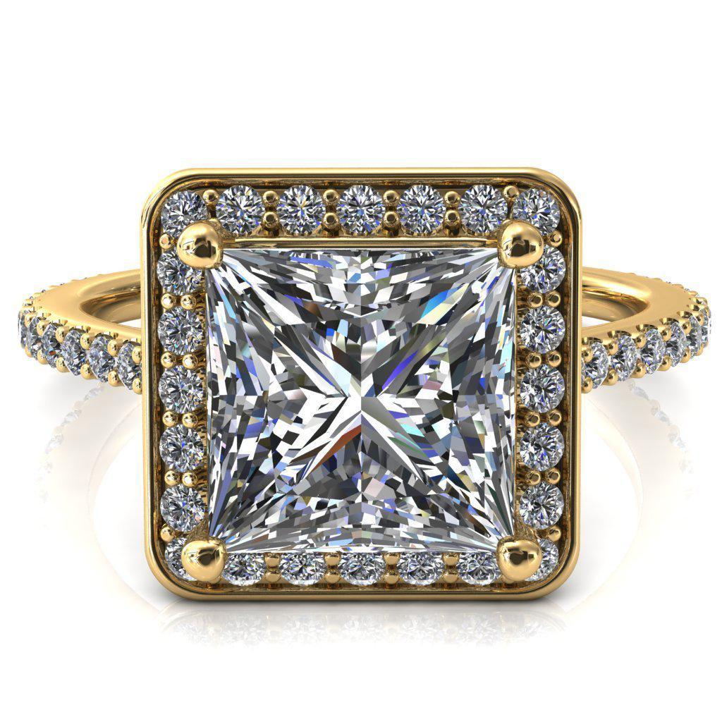 Valma Princess/Square Moissanite Floating Diamond Halo and Sides Ring-FIRE & BRILLIANCE