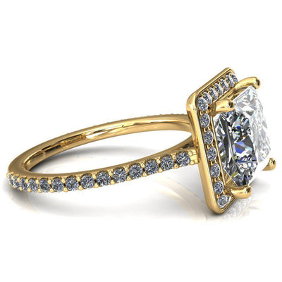 Valma Princess/Square Moissanite Floating Diamond Halo and Sides Ring-FIRE & BRILLIANCE