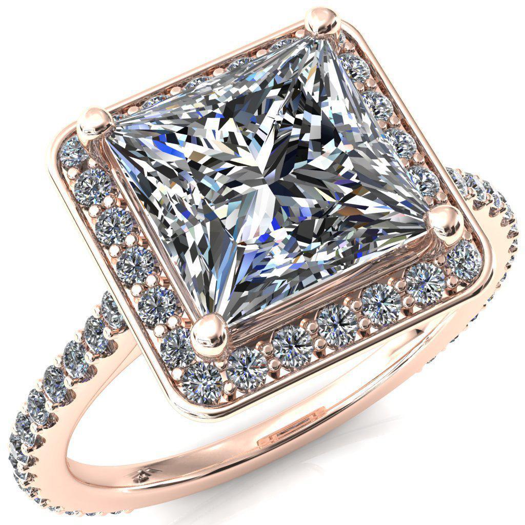 Valma Princess/Square Moissanite Floating Diamond Halo and Sides Ring-FIRE & BRILLIANCE