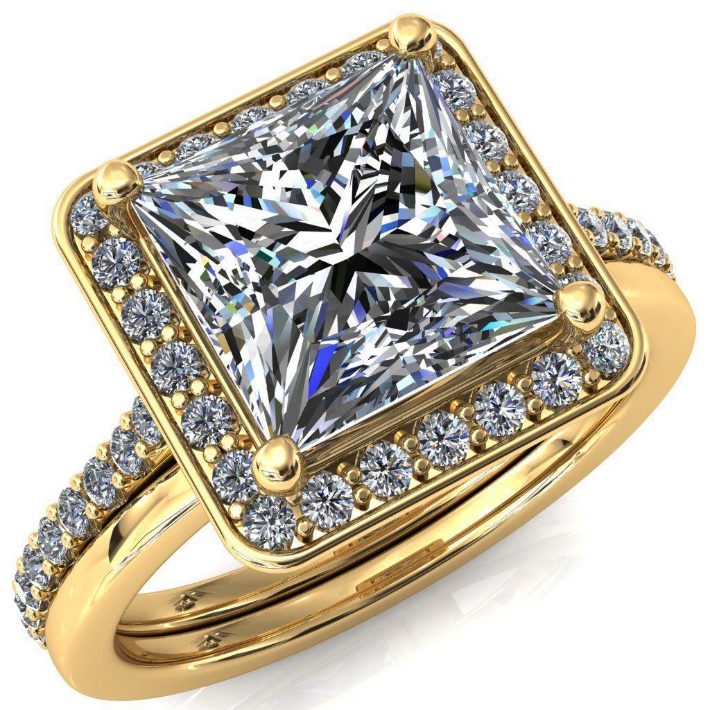 Valma Princess/Square Moissanite Floating Diamond Halo and Sides Ring-FIRE & BRILLIANCE