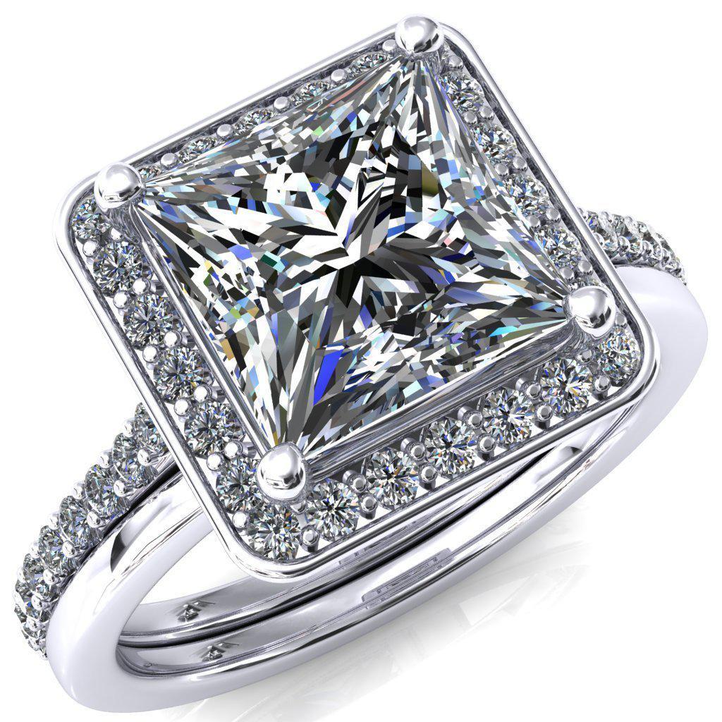 Valma Princess/Square Moissanite Floating Diamond Halo and Sides Ring-FIRE & BRILLIANCE