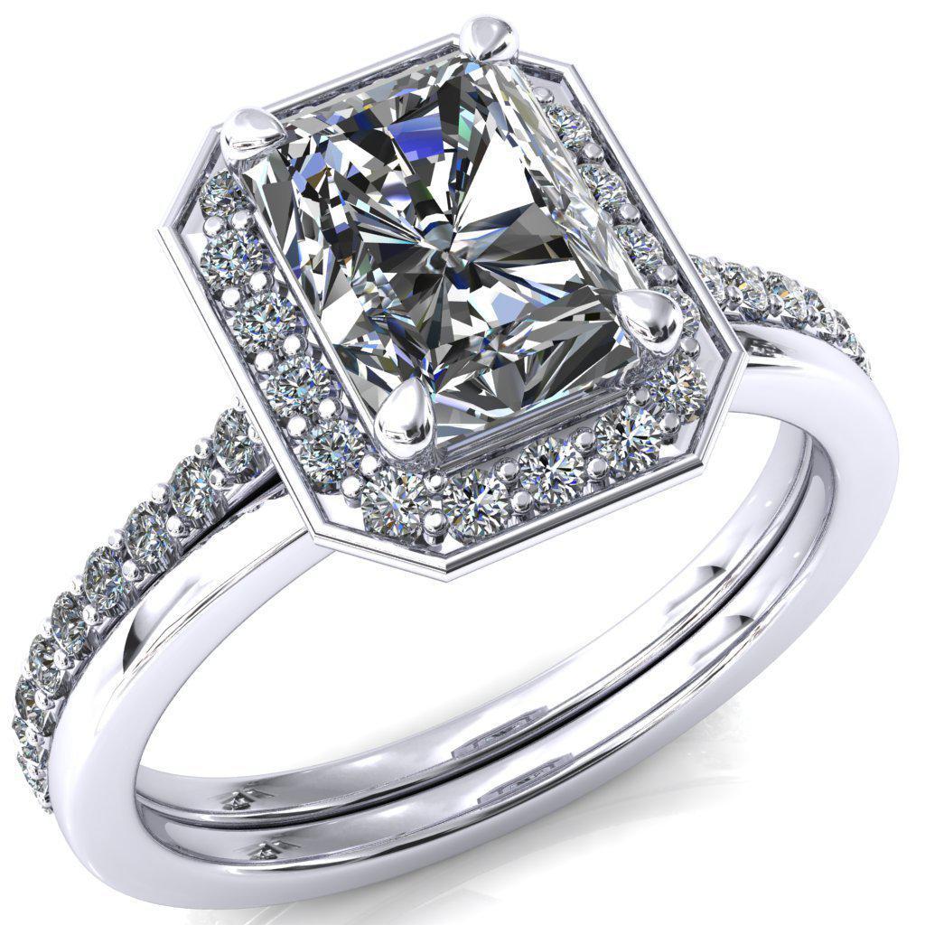 Valma Radiant Moissanite Floating Diamond Halo and Sides Ring-FIRE & BRILLIANCE