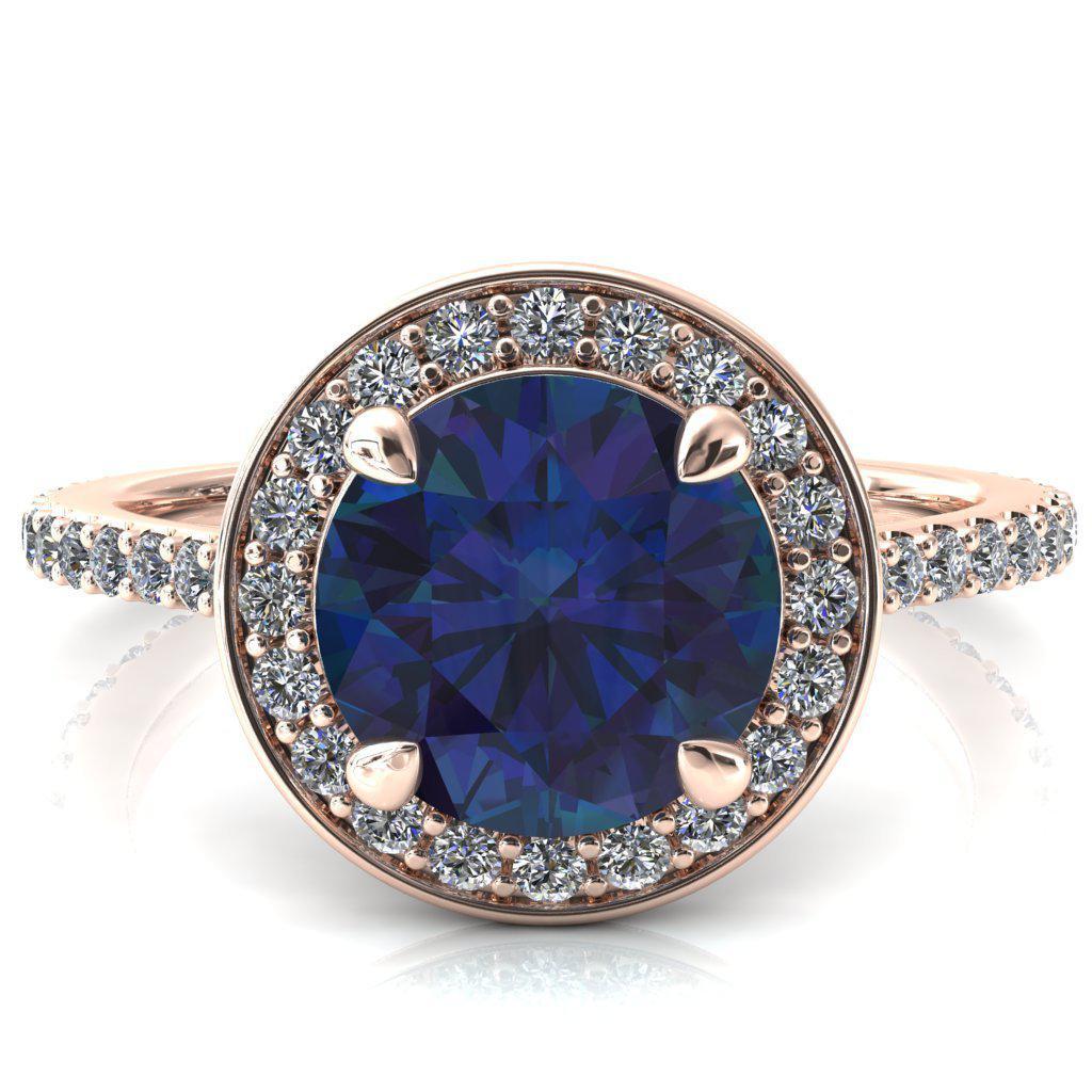Valma Round Alexandrite Floating Diamond Halo and Sides Ring-FIRE & BRILLIANCE