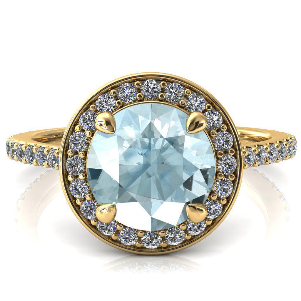 Valma Round Aqua Blue Spinel Floating Diamond Halo and Sides Ring-FIRE & BRILLIANCE