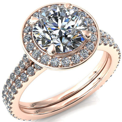 Valma Round Moissanite Floating Diamond Halo and Sides Ring-FIRE & BRILLIANCE