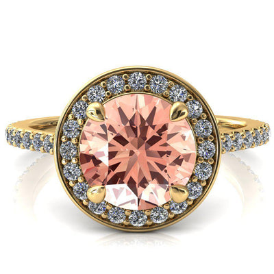 Valma Round Champagne Sapphire Floating Diamond Halo and Sides Ring-FIRE & BRILLIANCE