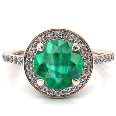 Valma Round Emerald Floating Diamond Halo and Sides Ring-FIRE & BRILLIANCE