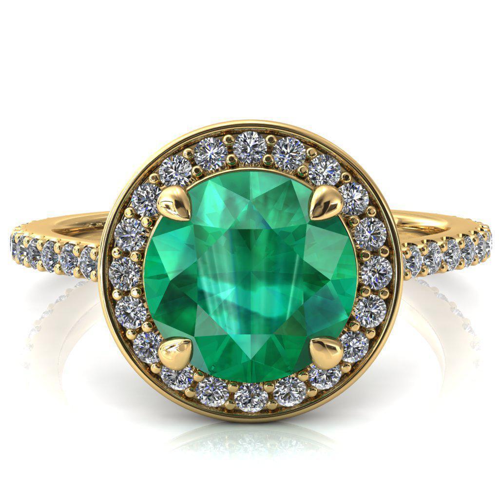 Valma Round Emerald Floating Diamond Halo and Sides Ring-FIRE & BRILLIANCE