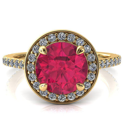 Valma Round Ruby Floating Diamond Halo and Sides Ring-FIRE & BRILLIANCE