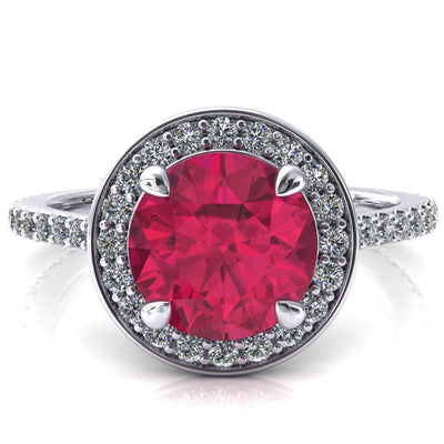Valma Round Ruby Floating Diamond Halo and Sides Ring-FIRE & BRILLIANCE