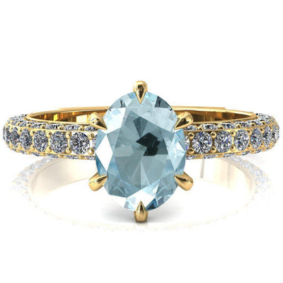 Vanessa Oval Aqua Blue Spinel 6 Claw Prongs 3/4 Pavé Eternity Engagement Ring-FIRE & BRILLIANCE