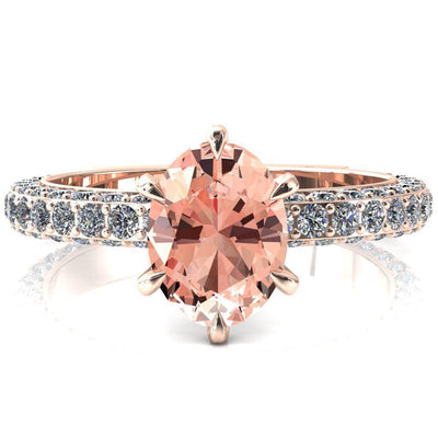 Vanessa Oval Champagne Sapphire 6 Claw Prongs 3/4 Pavé Eternity Engagement Ring-FIRE & BRILLIANCE