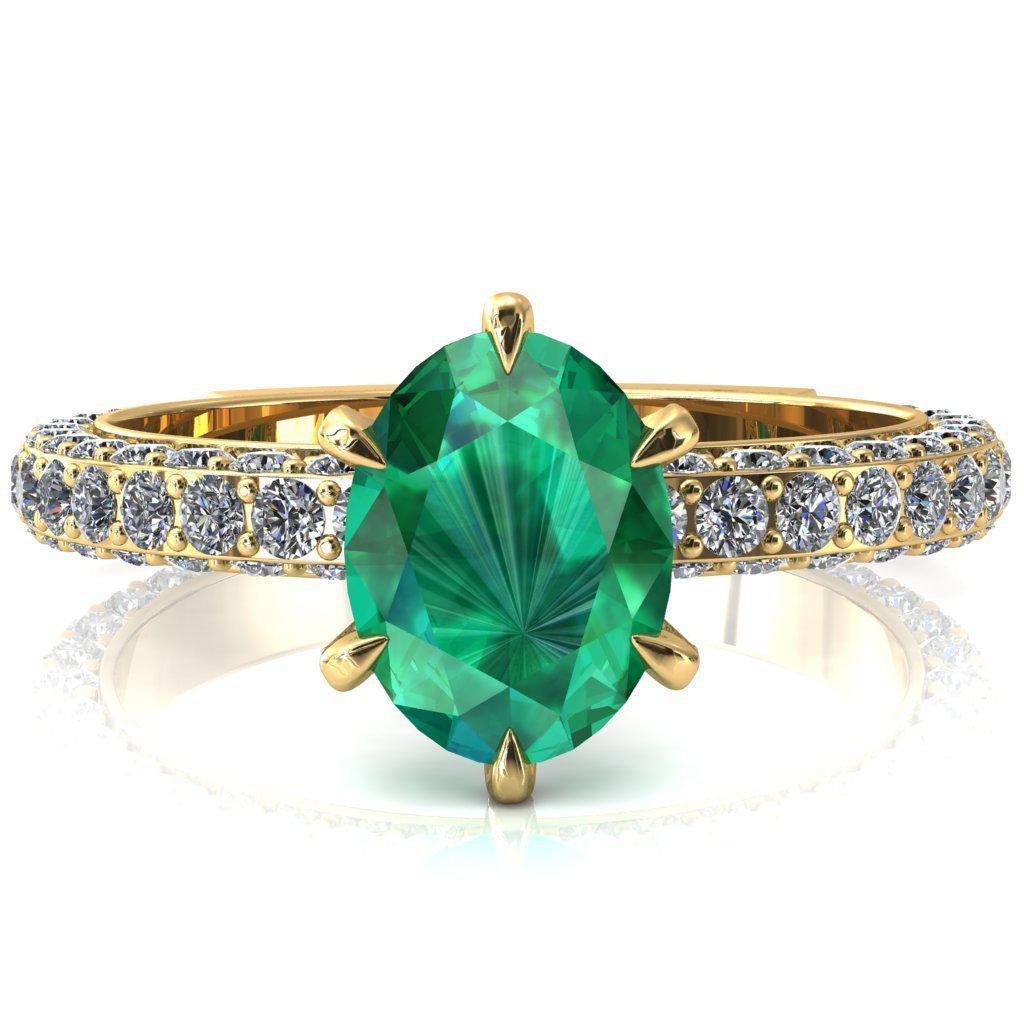 Vanessa Oval Emerald 6 Claw Prongs 3/4 Pavé Eternity Engagement Ring-FIRE & BRILLIANCE