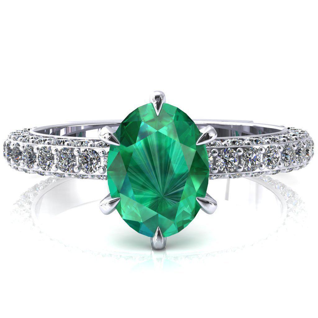 Vanessa Oval Emerald 6 Claw Prongs 3/4 Pavé Eternity Engagement Ring-FIRE & BRILLIANCE